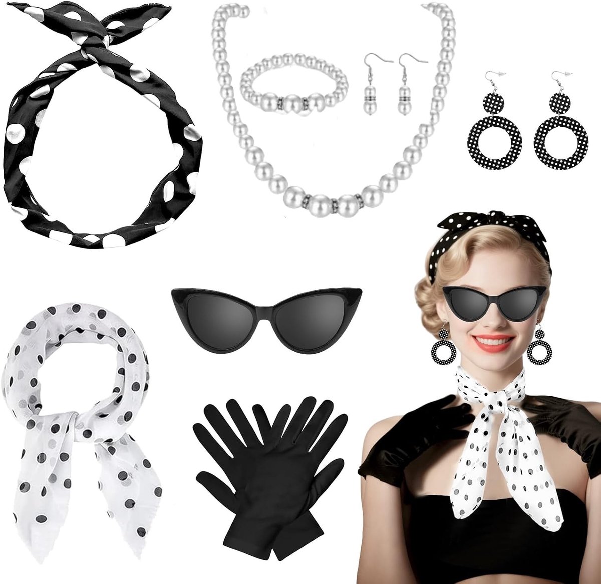 50s accessoires voor vrouwen, rockabilly en vintage kostuumaccessoires voor carnaval en retro feesten