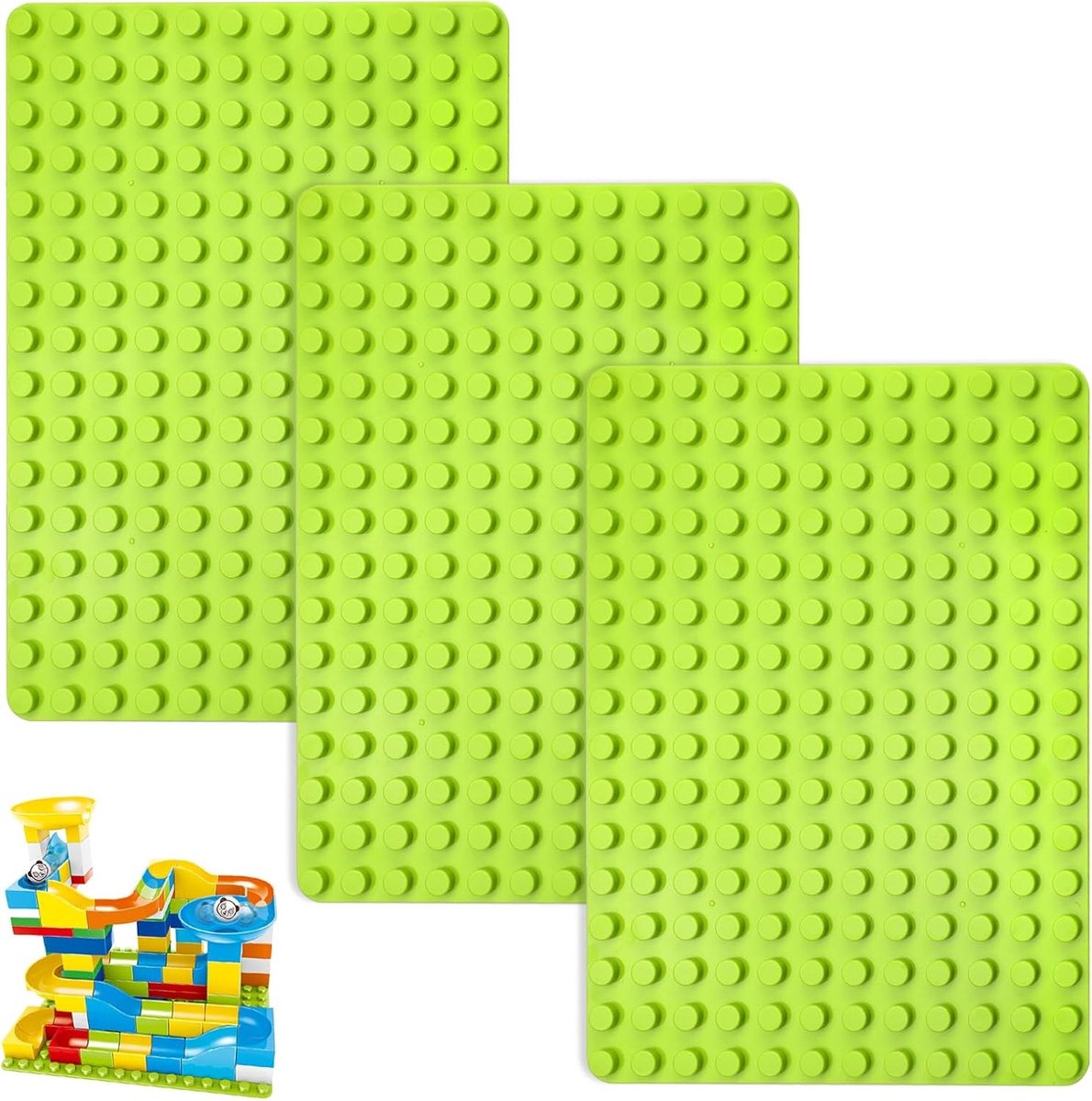 Grote Bouwplaat 25,5 x 19 cm - Compatibel met Bouwplaten - Set van 3 Groene Legoplatten voor Kinderen
