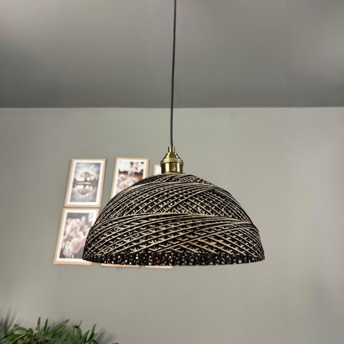 Bamyum Yimpi hanglamp Ø30 cm, hanglamp vintage, industrieel van stof E27, woonkamerlamp hangend, eettafel, keukenlamp donkerbruin