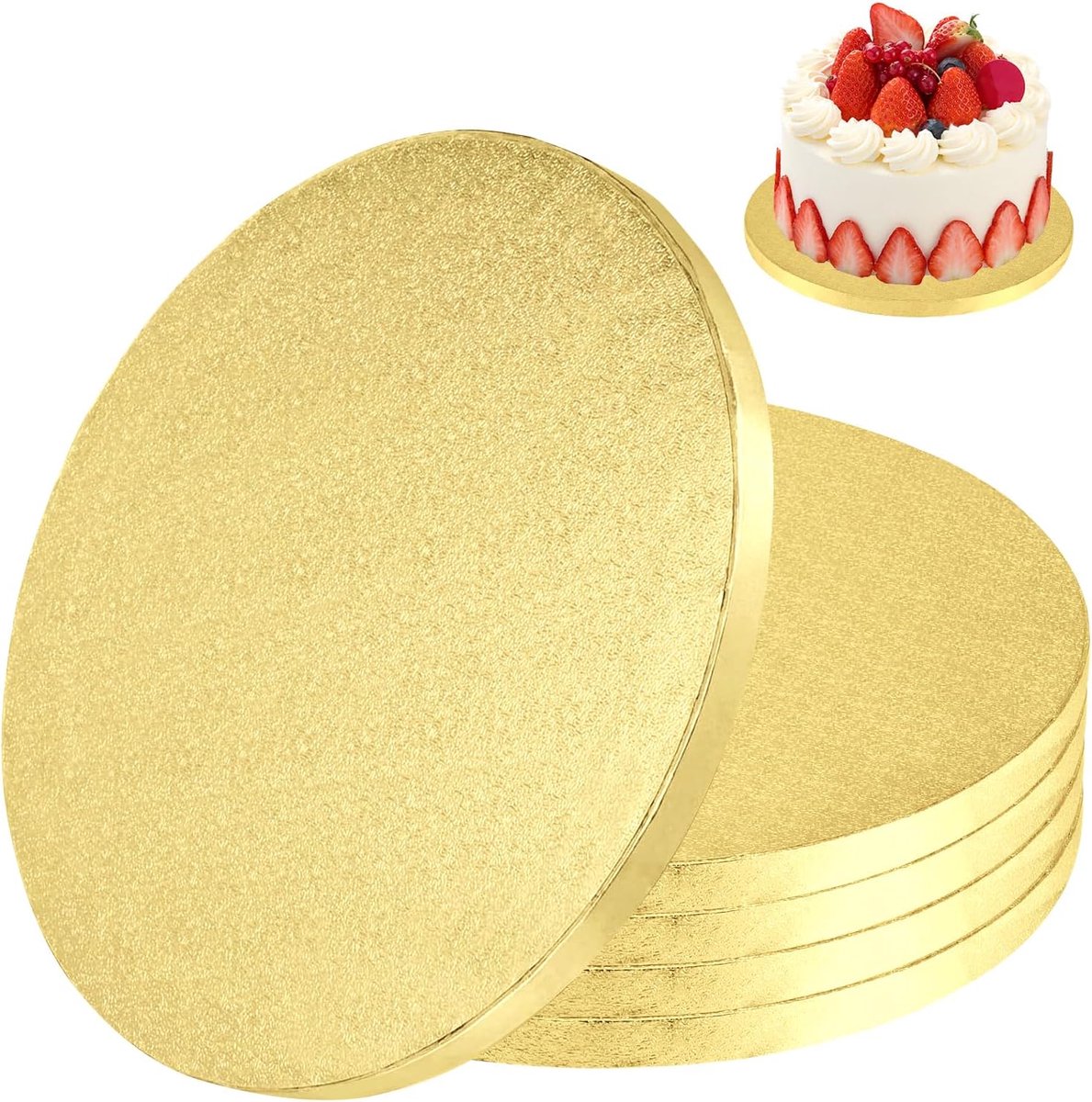 SnelShoppen - Cakeplaat Set van 5 Stuks, 25 cm Rond, Herbruikbare Taartplaten van Sterk Karton, Gouden Cake Mat voor Taarten en Taartjes, Ideaal voor