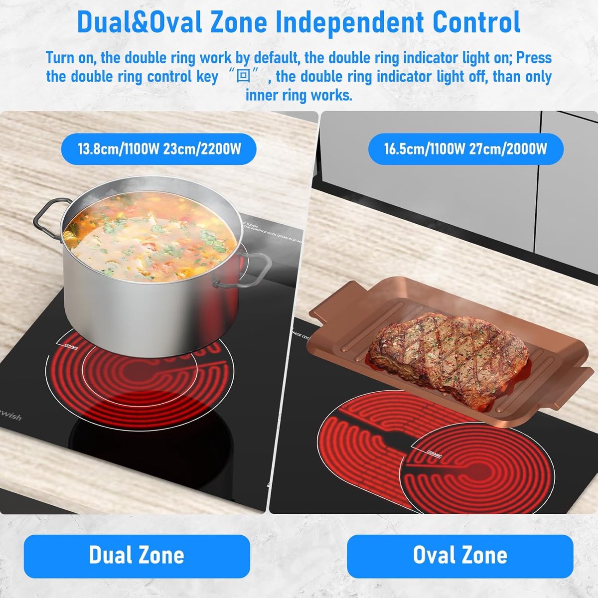 Keramische Kookplaat - Elektrisch Fornuis - Thuis Koken - Dubbele Ring Zone - 60 cm - Zwart