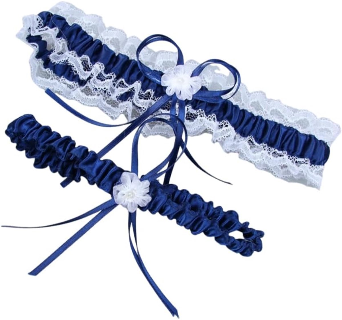 SnelShoppen - 1 Paar Blauwe Bruidsbandjes Elegante Witte Kant Elastische Garter Bruidsaccessoires voor Trouwen