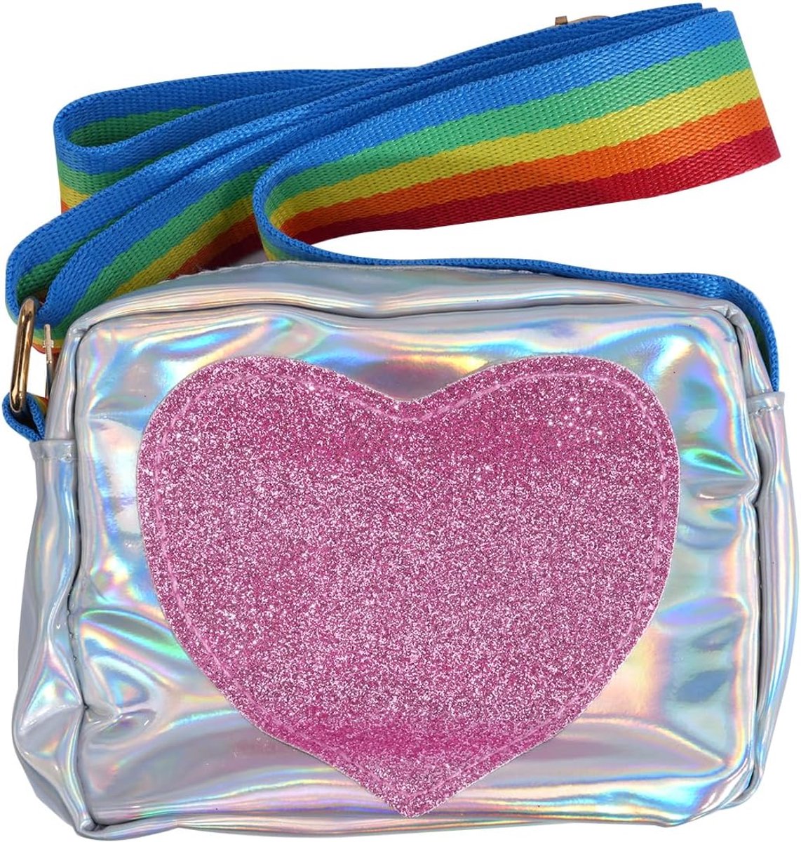 SnelShoppen - Hartvormige Schoudertas Meisjes met Regenboog Schouderband - PU Leren Koerierstas voor Feestjes, Schoolreizen en Dagelijks Gebruik - Kle