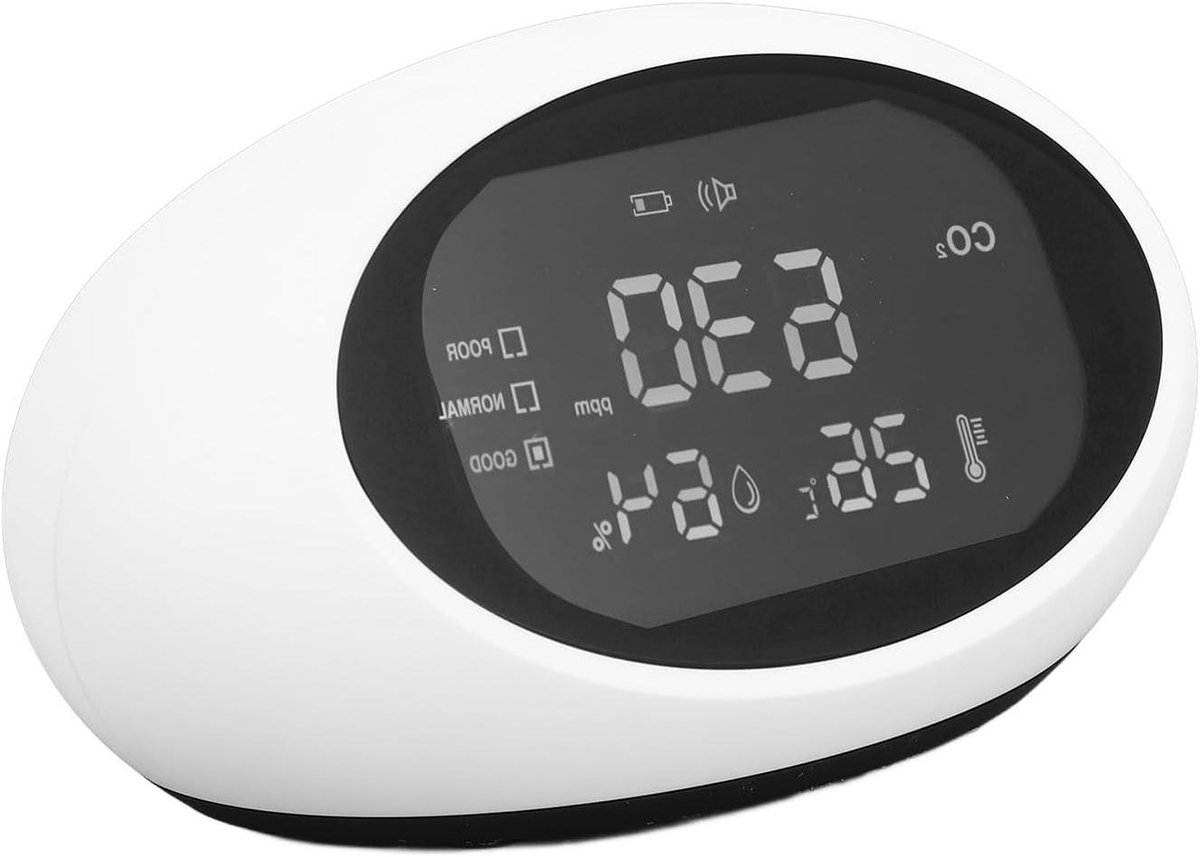 CO2 Detector - Kooldioxide Meter - Luchtkwaliteit Bewaken - HD LCD Display - 400-5000 ppm - Wit