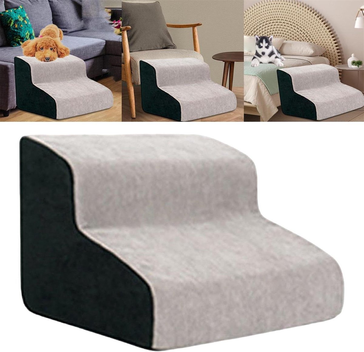 Honden Trappetje - Hondenladder Opstapje - Huisdier Comfort - Afneembare Hoes - 40 cm Lengte - Grijs
