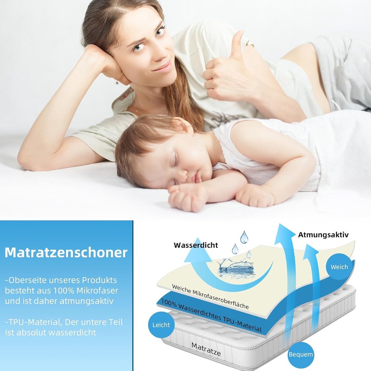 Waterdichte Matrasbeschermer - Beige - 120 x 200 cm - Ademend en Wasbaar bij 60° - Voor Standaardmatrassen