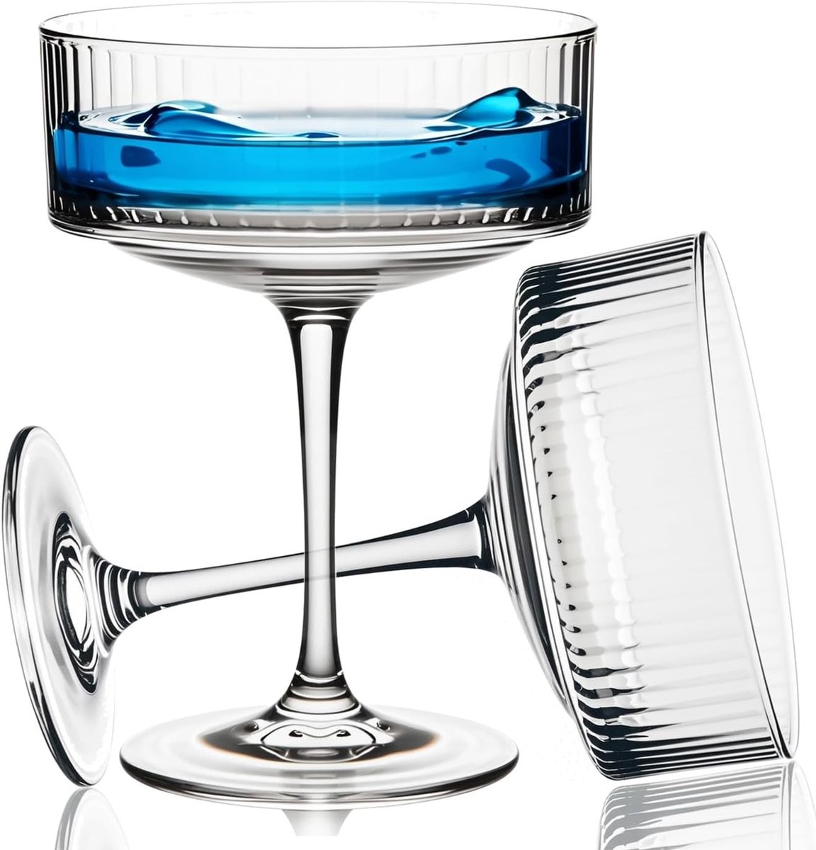 Geribbelde Coupéglazen - Helder - 30 cl - Loodvrij Kristalglas - Set van 8 Vintage Cocktailglazen