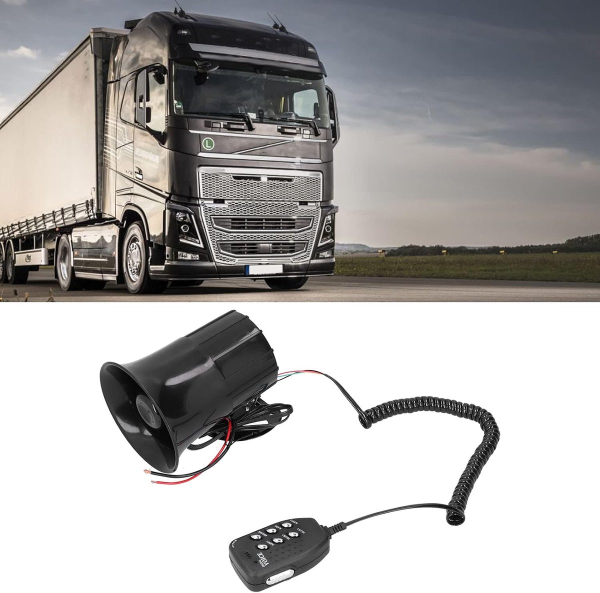 SnelShoppen - Car Megaphone 12V 500W 120dB Waarschuwingshoorn met 6 Geluiden voor Auto Brandweerwagen, Geschikt voor Diverse Voertuigen en Toepassinge