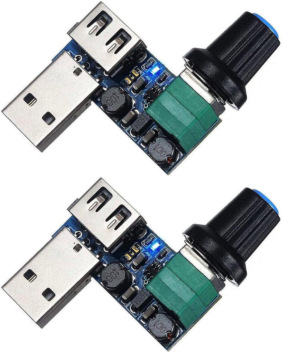 SnelShoppen - 2 Stuks 5W USB Ventilator Snelheidsregelaar met Schakelaar, Stepless USB Ventilator Controller 5-12V naar 2.5-7.5V, Perfect voor Camping