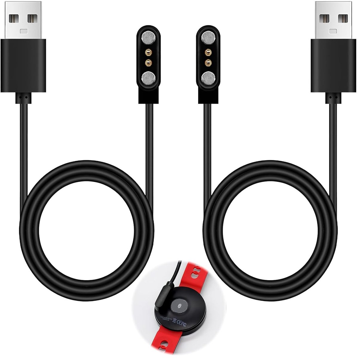 Set van 2 Universele Magnetische Oplaadkabels voor Smartwatches - Compatibel met Diverse Modellen en Accessoires, Ideaal voor Thuis en Op Reis