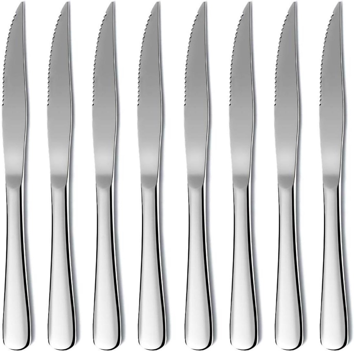 Steakmessen Set - Dinner messen - Vlees snijden - Scherpe kartelrand - 8 stuks - Zilver