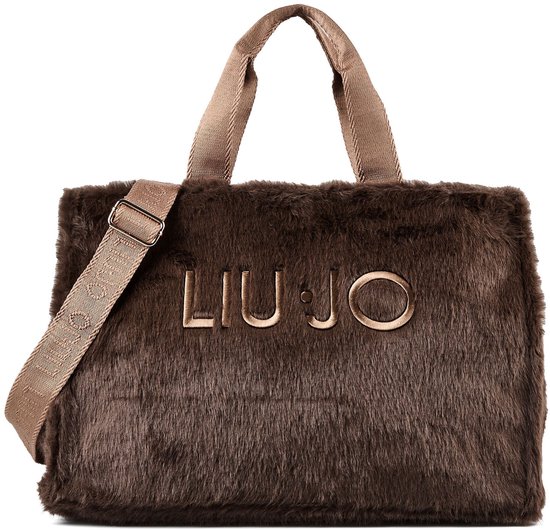 Sac shopper marron imitation fourrure Liu Jo avec anses et bandoulière beiges, avec logo Liu Jo.