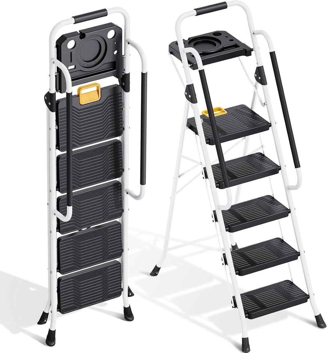 Opvouwbare Ladder - Huishoudtrap Vouwladder - Klusklare Hulp - Brede Antislip Pedalen - 5 Treden - Wit