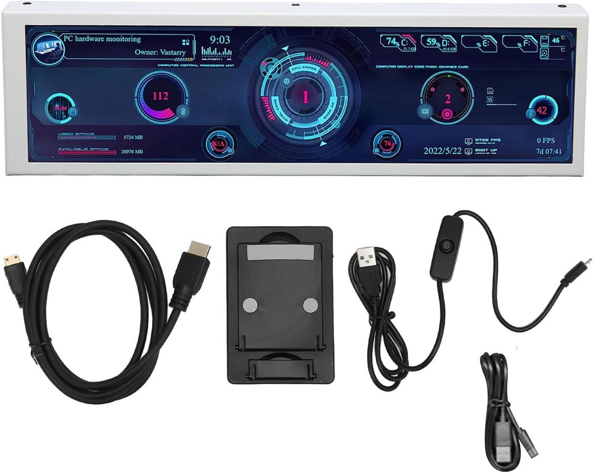 SnelShoppen - 8.8 Inch IPS Computer Monitor, Mini-USB Type C AIDA64 PC Temperatuurmonitor, PC CPU RAM HDD Gegevensweergave, HD Scherm met Monitor Houd