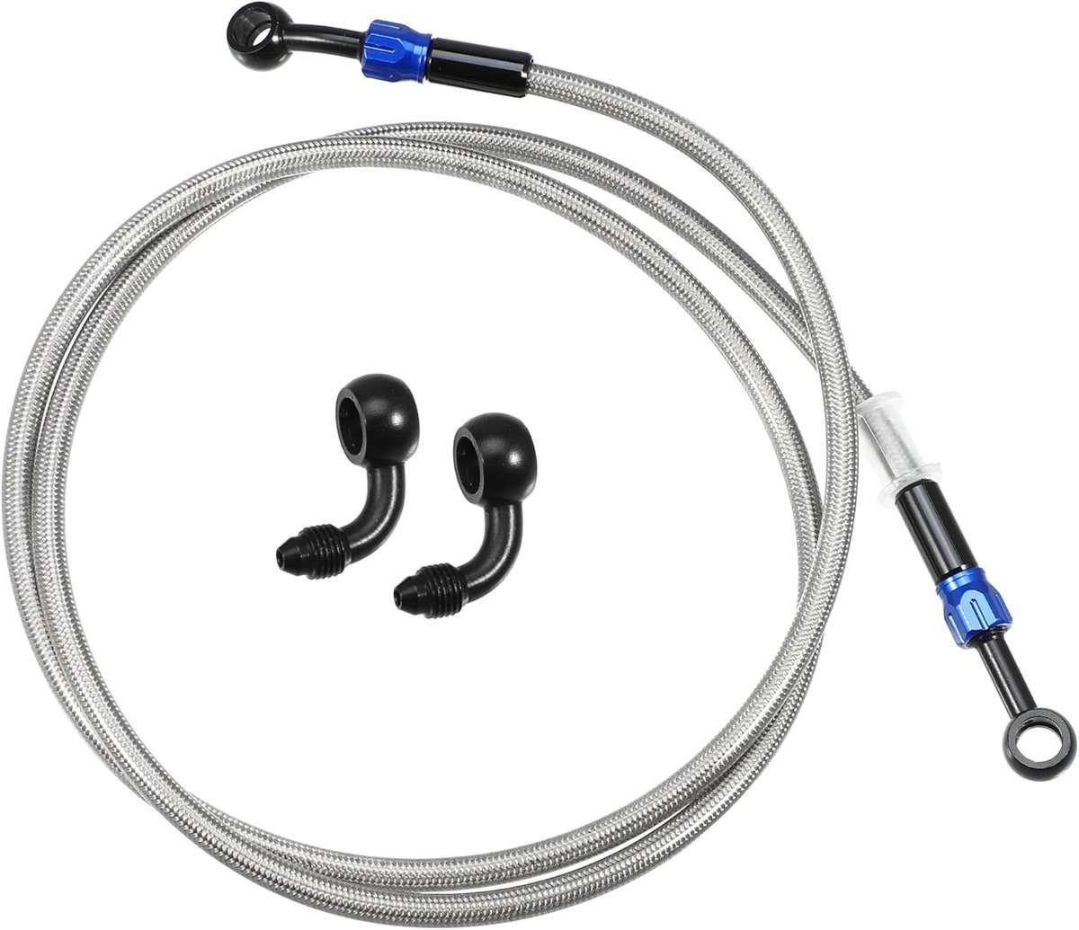 SnelShoppen - AN3 90 Graden Motorfiets Remslang Set 140cm Zilver - Hoogwaardige Hydraulische Remslang voor Auto's, Motoren, ATV's en Meer