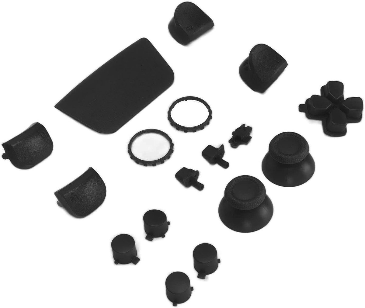 SnelShoppen - PS5 Vervangende Knoppen Set Reparatie Kit voor Gamecontroller (Zwart) - Hoogwaardige ABS Materialen, Duurzaam, Ergonomisch en Stijlvol