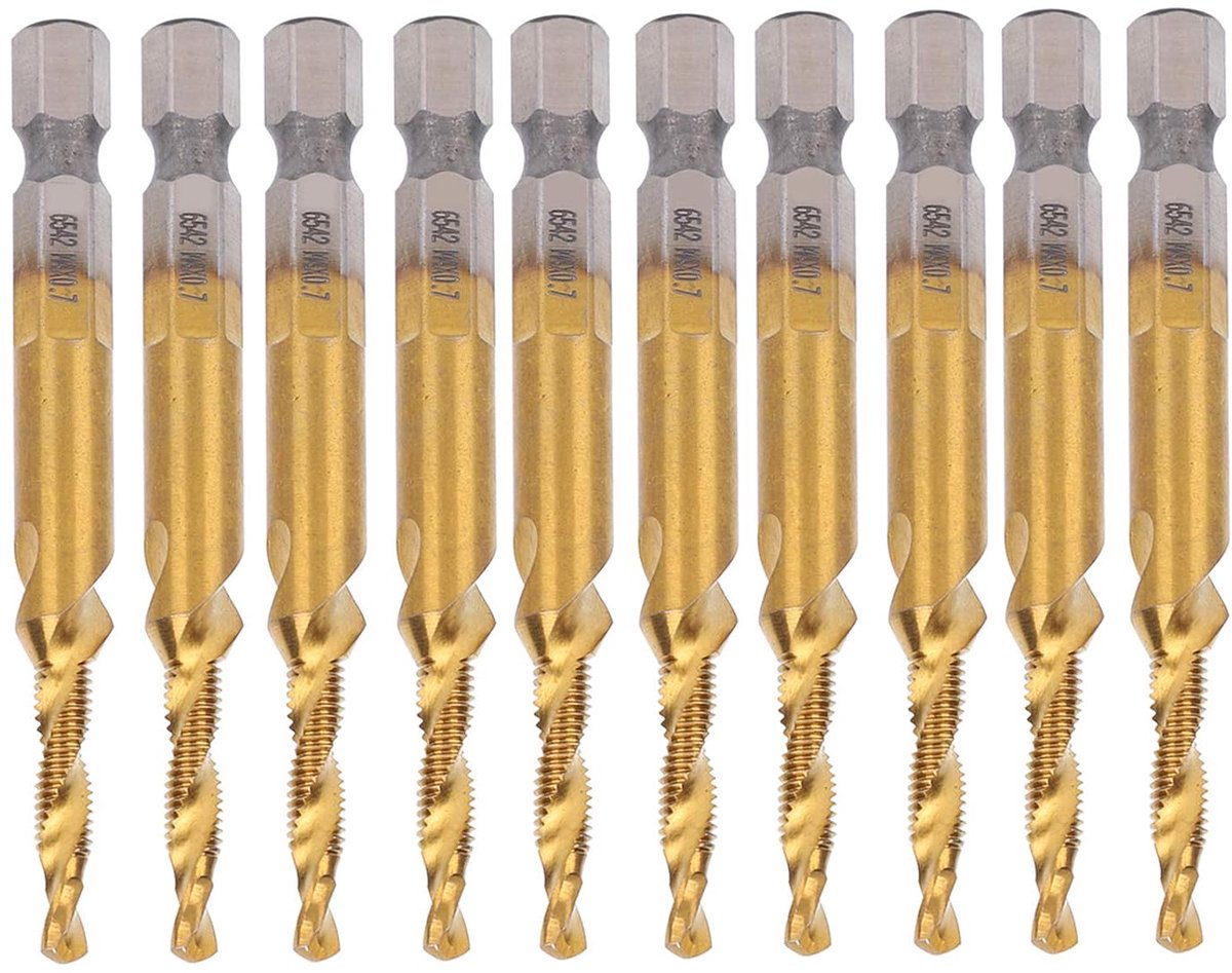 SnelShoppen - 10-delige M4 HSS-schroeftapset, Hogesnelheidsstaal 3,3 Mm Boren, Zeskantschacht-tapgereedschappen voor Precisiewerk en Hobbyprojecten