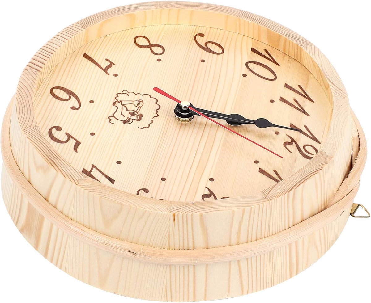 SnelShoppen - Houten Wandklok 9 Inch Ronde Sauna Timer Klok Gemakkelijk Te Lezen Batterij-aangedreven Wandklok voor Thuis Decoratie en Sauna Gebruik