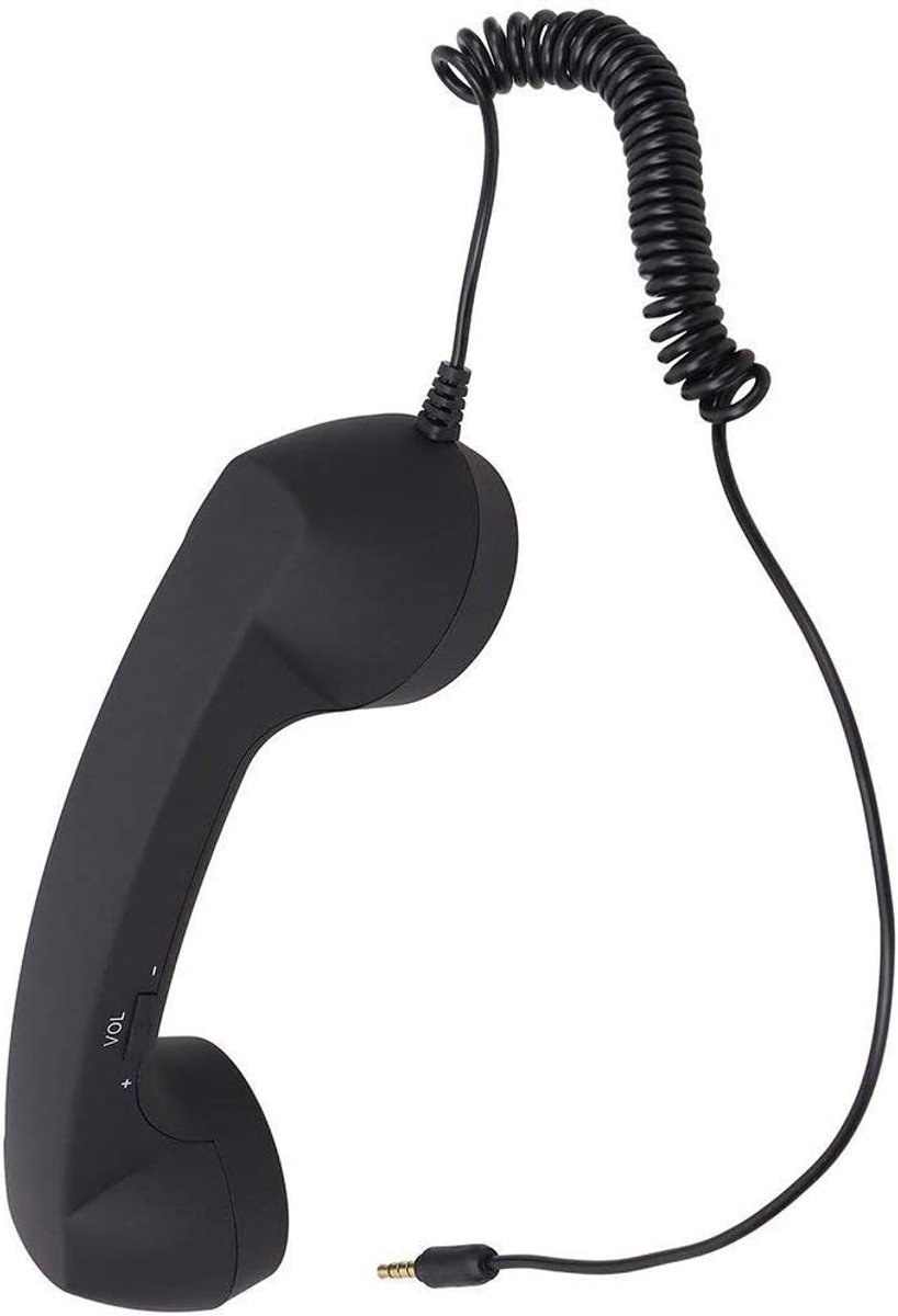 SnelShoppen - Vintage Retro Telefoon Handset Mobiele Telefoon Retro Klassiek 3.5mm Telefoon Ontvanger Zwart met Microfoon voor Smartphone