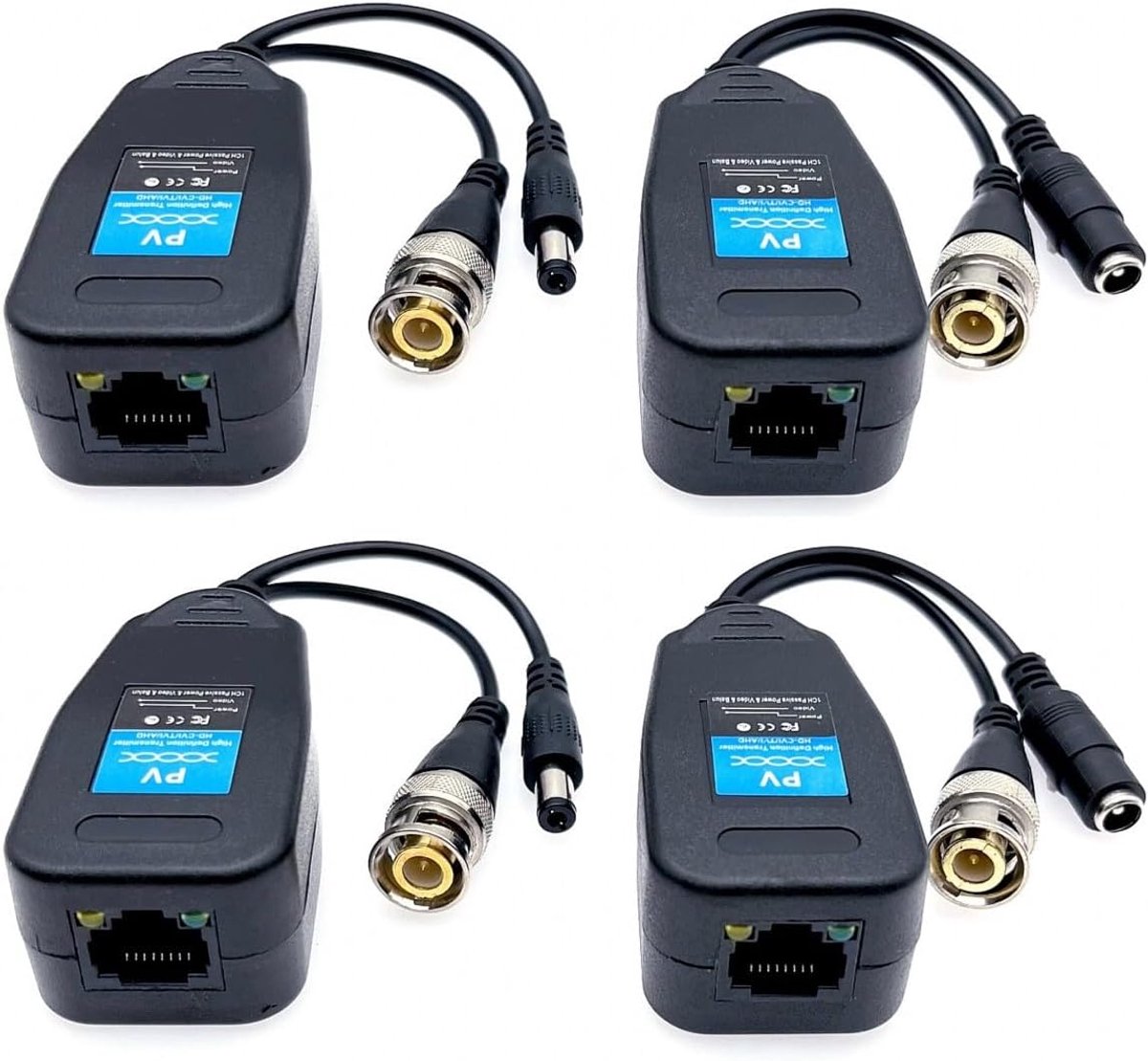 SnelShoppen - 2 Paar Video Balun RJ45 naar BNC Transceiver voor 1080P tot 8MP CCTV Beveiligingscamera's met Voedingsaansluiting, UTP CAT5 Verbinding