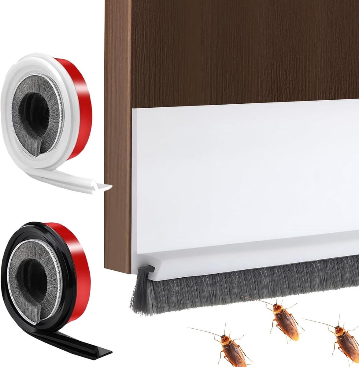 Deurborstels voor Zelfklevende Toepassing, 100 x 5 cm, Insectenbescherming, Koudebestendig, Wit/Zwart, Set van 2 met Schaar