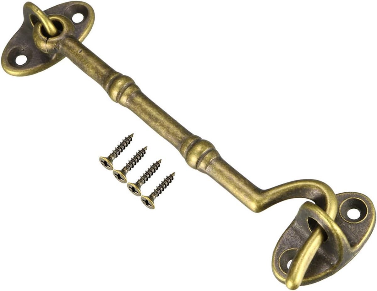 SnelShoppen - 4.1" Cabin Hook - Vintage Decoratieve Messing Ooghaak met Montage Schroeven voor Deuren, Raam en Sliding Deuren - Bronzen Kleur