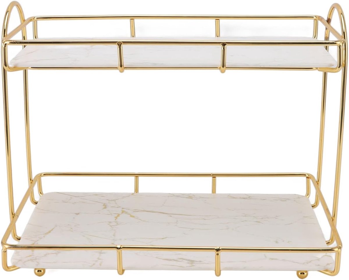 SnelShoppen - Cosmetic Storage Shelf Rack, Grote Capaciteit Waterdichte Gouden Metalen Opbergrek met 2 Laags Stapelbare Cosmetica Organizer voor Keuke