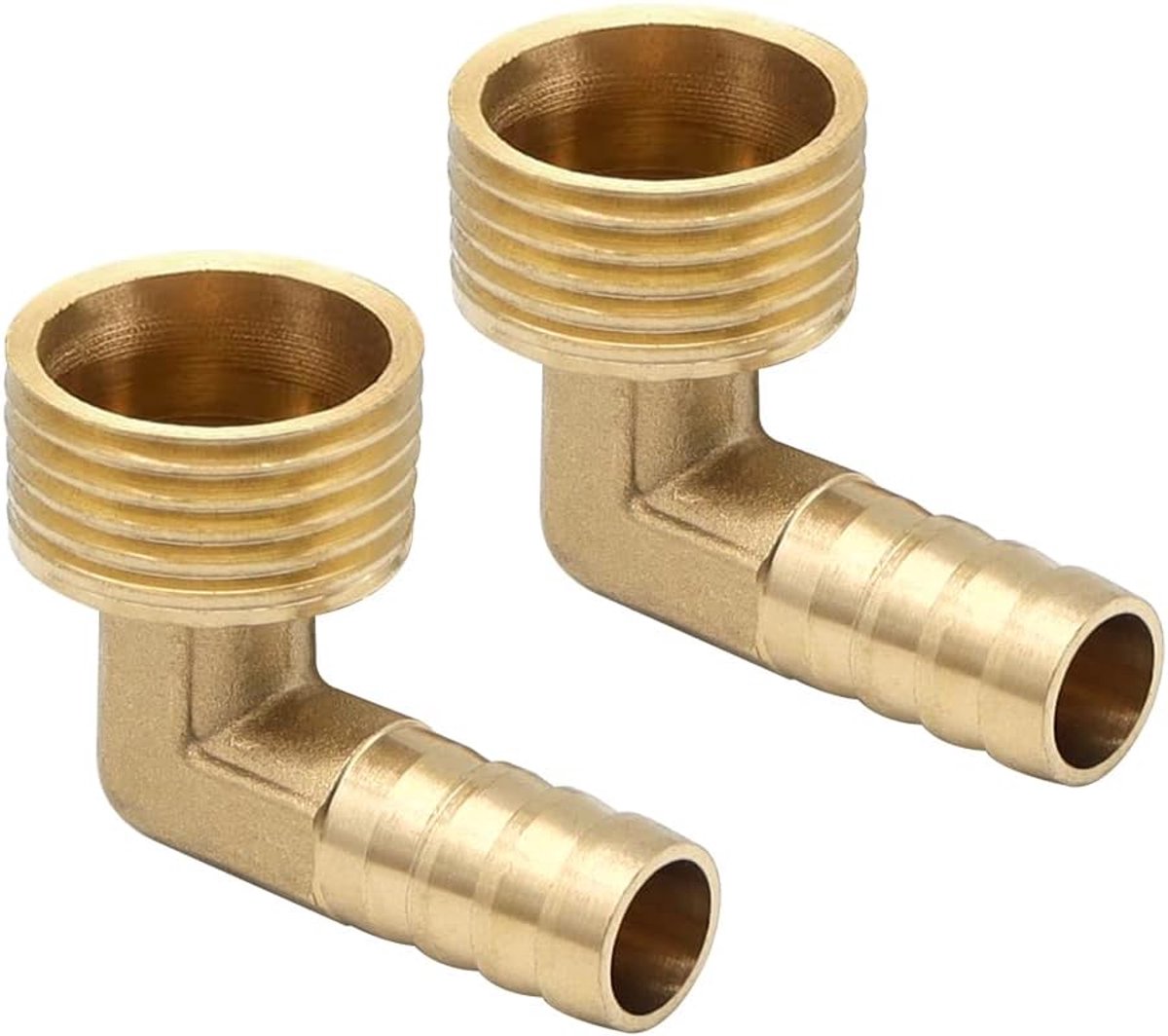 SnelShoppen - 2 Stuks 90 Graden L-vormige Messing Slangverbinding 1/2 Inch voor Water, Brandstof, Lucht - Duurzaam en Corrosiebestendig