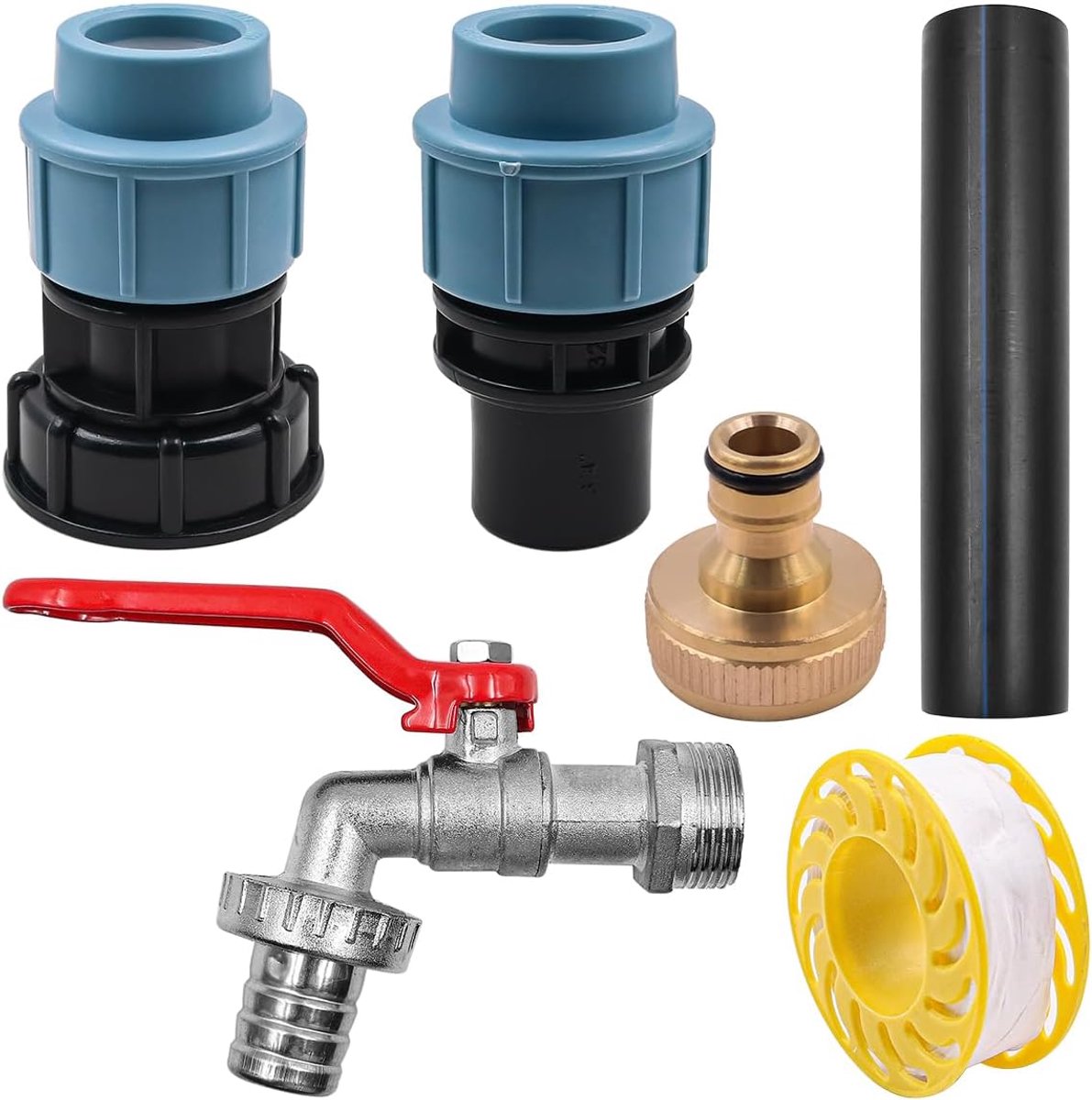 SnelShoppen - IBC Gooseneck 3/4 inch Afvoertap S60 x 6 met Messing Adapter voor 1000L Regenwatertank en Regenvat - Duurzaam en Corrosiebestendig