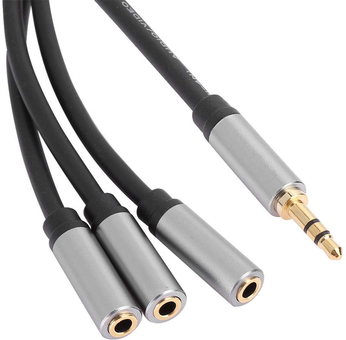 SnelShoppen - Stereo 3-in-1 Splitter Kabel 3.5mm, 1 Plug naar 3 Jack, Ideaal voor MP3, Tablet en Telefoon, Perfecte Geluidskwaliteit, 0.3 Meter