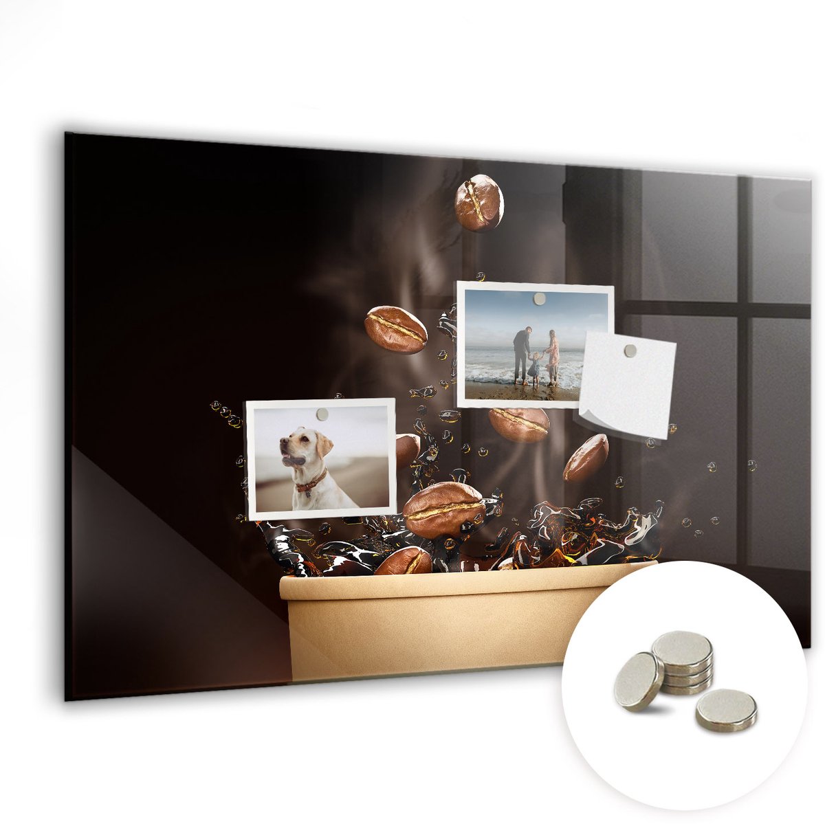 Coloray Glazen Magneetbord - Magnetisch Bord Warme koffie - 60x40 cm - Bruin Magneetbord - Magnetic Board - Keuken Decoratie