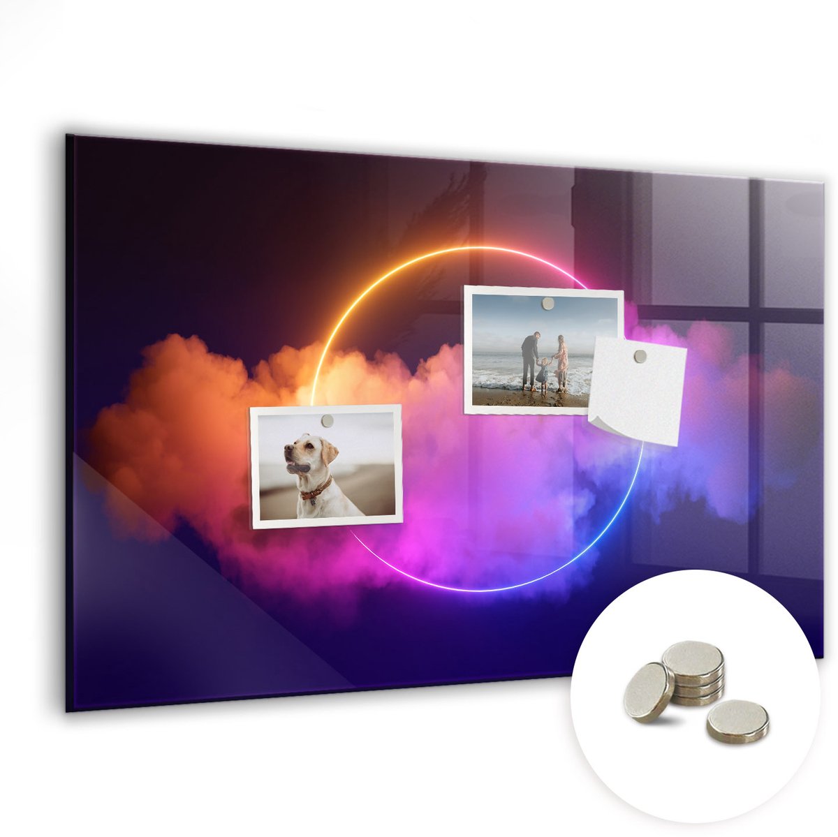 Coloray Glazen Magneetbord - Magnetisch Bord 3D rookabstractie - 60x40 cm - Veelkleurig Magneetbord - Magnetic Board - Magnetisch Wandbord
