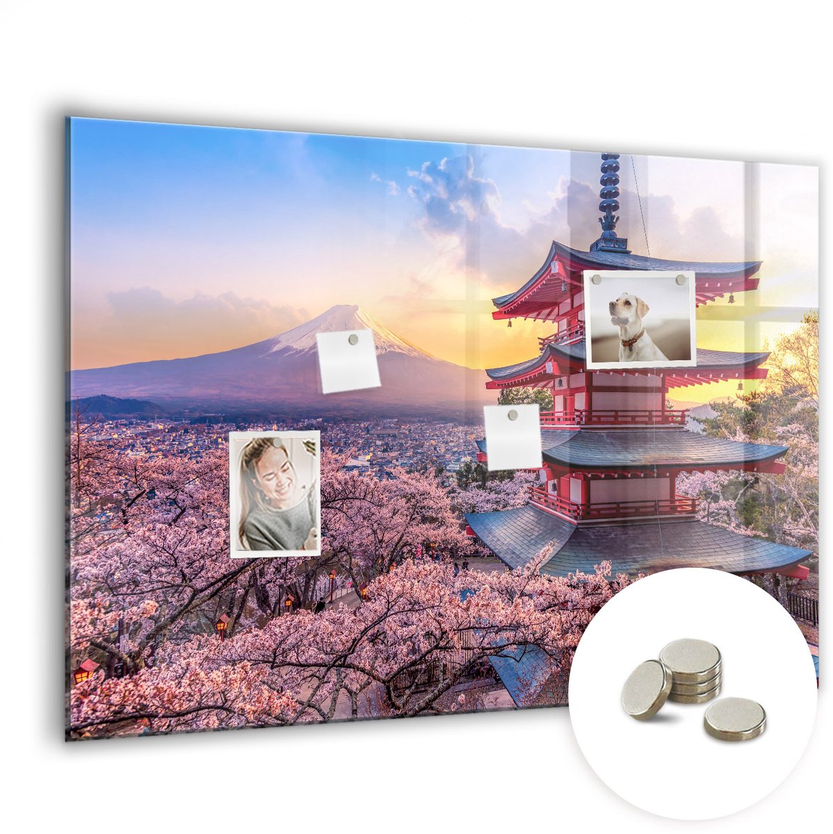 Coloray Glazen Magneetbord - Magnetisch Bord Houten kubussen - 100x70 cm - Veelkleurig Magneetbord - Magnetic Board - Memobord