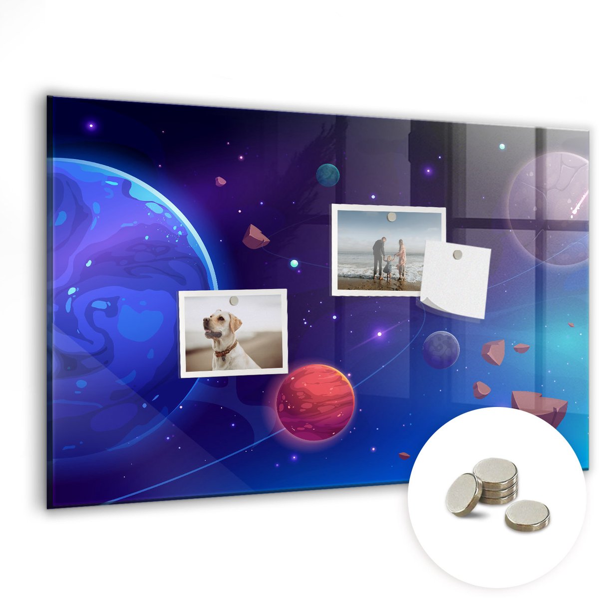 Coloray Glazen Magneetbord - Magnetisch Bord Planetenstelsel - 60x40 cm - Veelkleurig Magneetbord - Magnetic Board - Bureau Decoratie