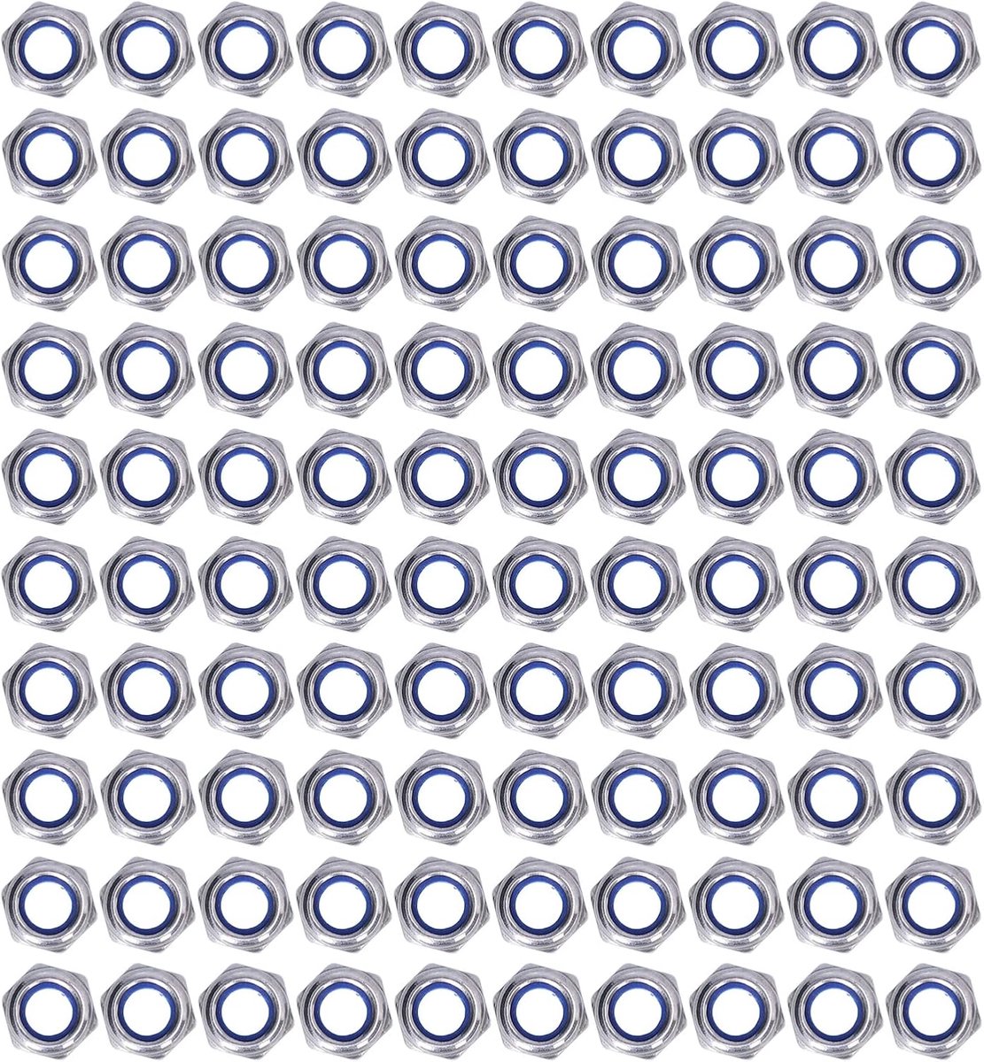SnelShoppen - Hexagonale Moeren met Nylon Inzet, Assortiment M3 M4 M5 M6 M8 M10 M12, 100 Stuks, Stevige Sluitmoeren voor Huishoudelijke Apparaten en M