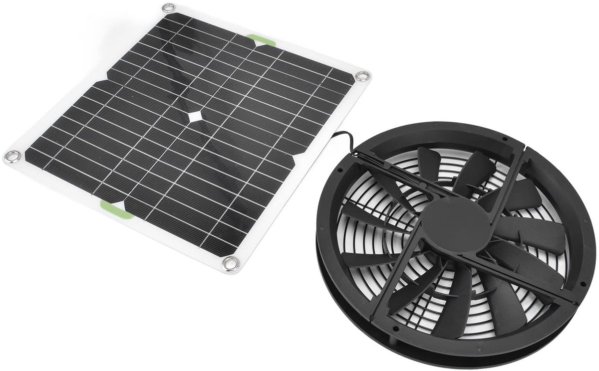 SnelShoppen - Zonne-aangedreven Ventilator Kit met 100W Zonnepaneel en 10 Zonneventilatoren voor Buiten, Magazijn, Schuur, Keuken en Zolder