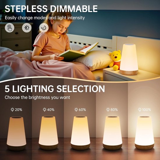 Nachtlampje met Afstandsbediening, Touch Dimbare Night Light met 13 kleuren en 3 modi& Timer, USB Oplaadbare Lamp voor Slaapkamer Kinderkamer, Timerfunctie, Draadloos van TEAMPD — afbeelding 3