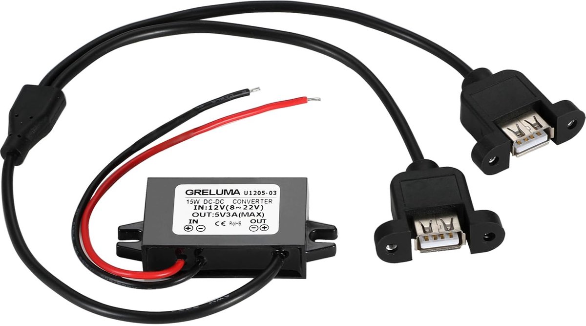 Buck converter 12V naar 5V 3A - Dual USB vrouwelijke aansluiting - Voor paneelmontage - Ideaal voor opladen - ShopVlot