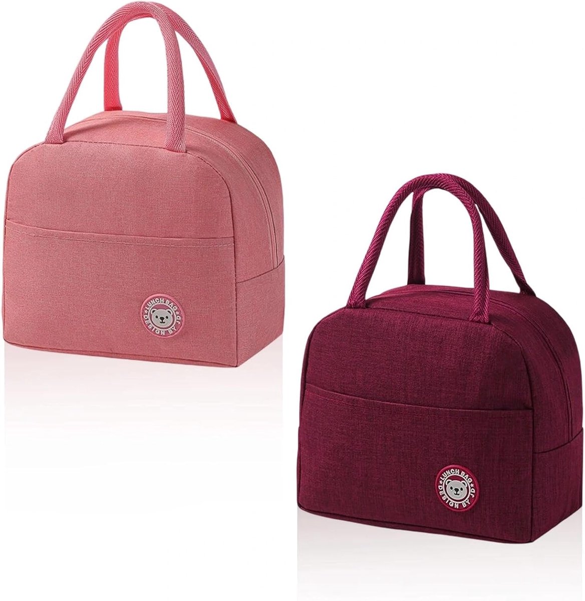 Lunchtas Mini - wijnrood en roze - kleine koelers met zijcompartimenten - ideaal voor school - ShopVlot