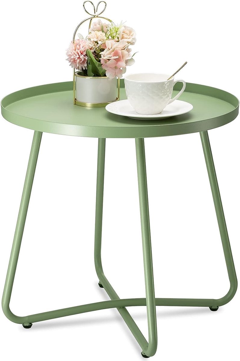 SnelShoppen - Weerbestendige Stalen Bijzettafels voor Buiten, Kleine Ronde Metalen Terrastafels in Groen voor Tuin, Balkon, Nachttafeltje en Feesten
