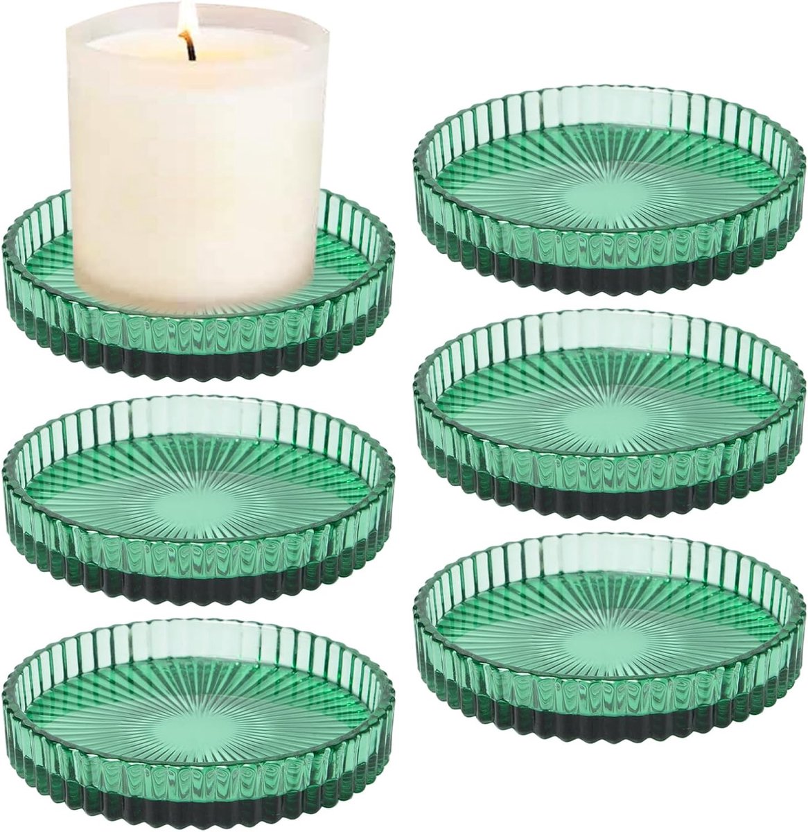 Pack of 6 Candle Plate Tea Light Holder Glass Candle Holder Round Candle Holder Decoration 9 cm Candle Holder Glass - ShopVlot