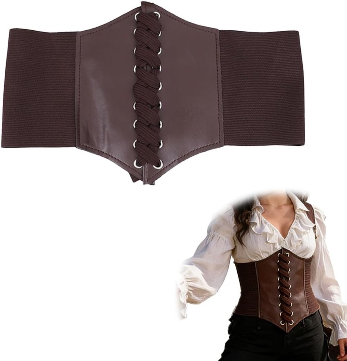 Faux leren korset voor vrouwen, verstelbare brede riem voor middeleeuwse kostuums, piratenthema feesten en carnaval