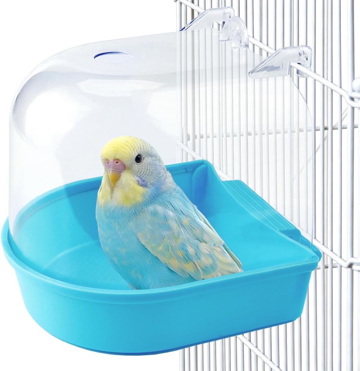 SnelShoppen - Papegaaienbadje, Hangend Bad voor Kooi, Transparante Badbox voor Kleine Vogels, Voederautomaat voor Kanaries en Parkieten, Waterdouche v