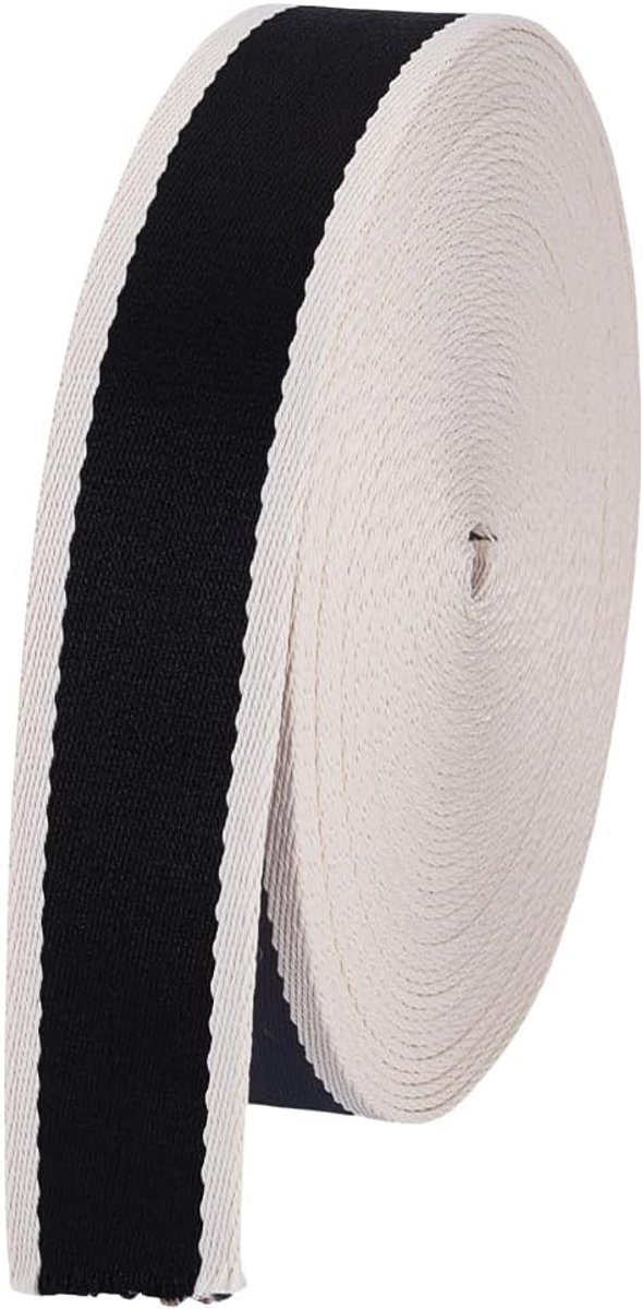 SnelShoppen - 12.5 Meter Zware Webbing Gestreept 1.5 Inch Zwart Polyester Lint Platte Webbing Band voor Tas Handvatten, Tasriemen, Schoudertassen, Kle
