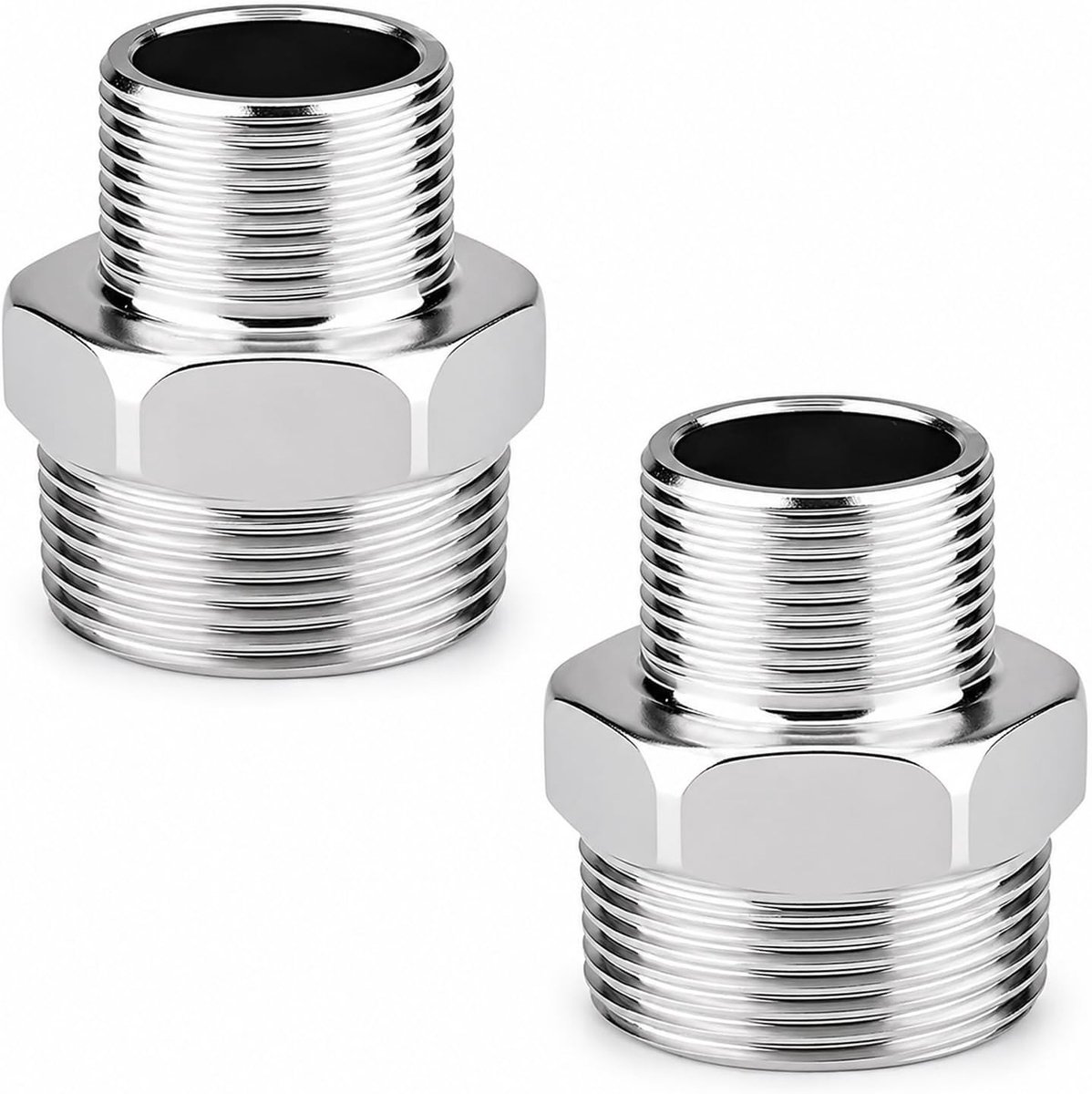 SnelShoppen - 2 stuks RVS dubbele nippel 3/4 inch AG x 1/2 inch AG, reducer 3/4 naar 1/2 inch mannelijke draad, adapter voor industrie, leidingen, wat