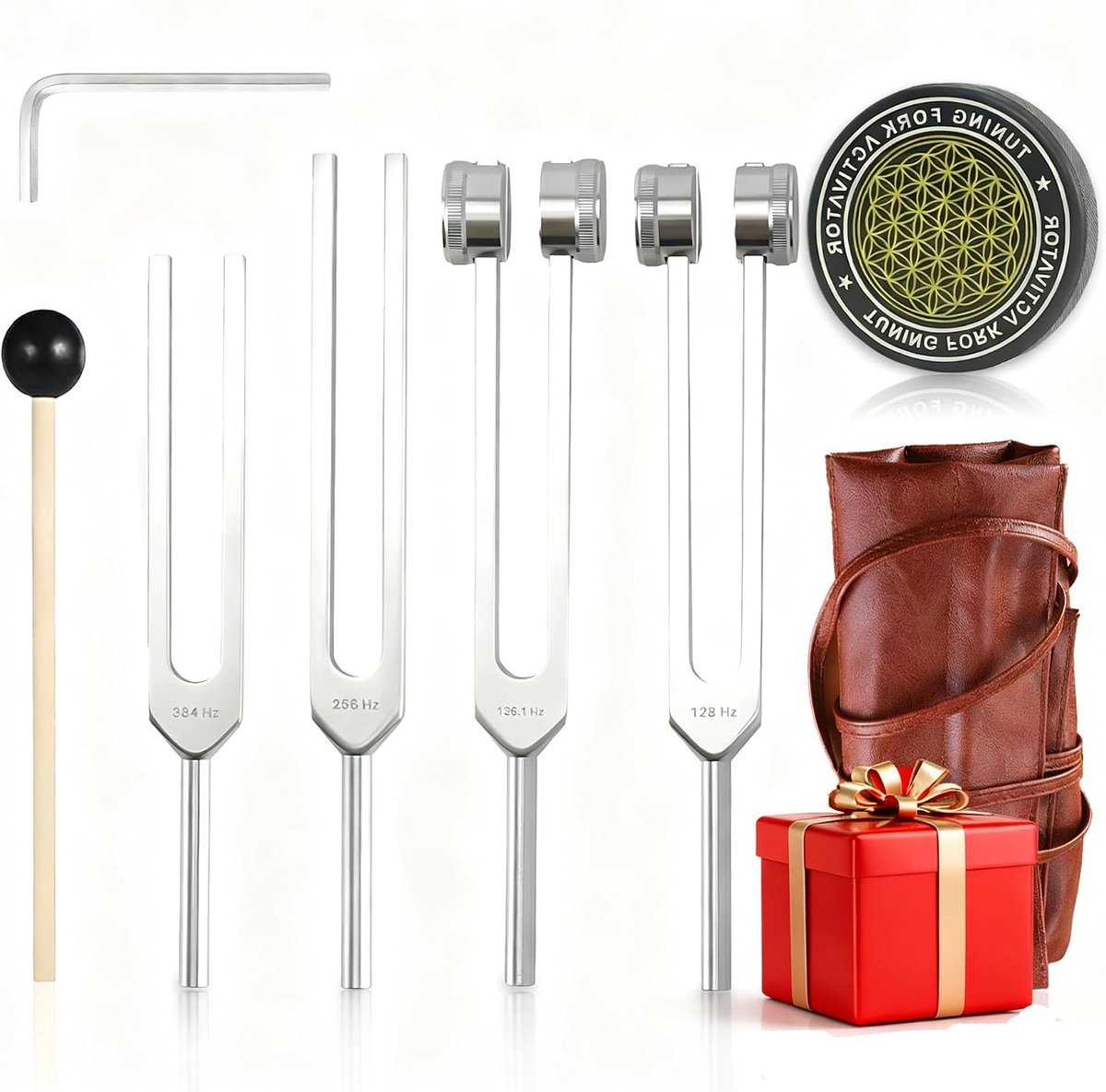 Tuning Forks for Healing, 4 Pcs Body Weighted Tuning Forks for Healing Chakra Set 128Hz, 256Hz, 384Hz, 136.1Hz - ShopVlot