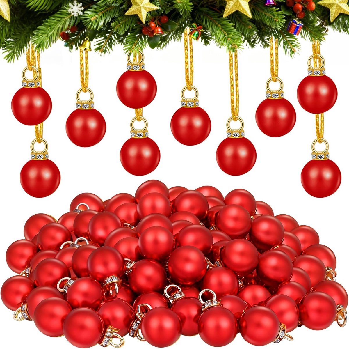 SnelShoppen - Mini Kerstballen 16mm - 66 Stuks Rode Plastic Kerstdecoraties voor Feestdagen, Perfect voor Poppenhuis, Tafeldecoratie en Kerstboom