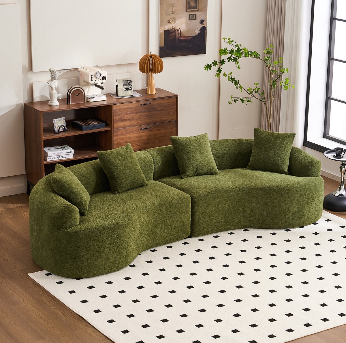 MODENUIT Bank 4-zits - Gebogen Modulair Ontwerp - Voor Woonkamer En Appartement - Chenille - Groen