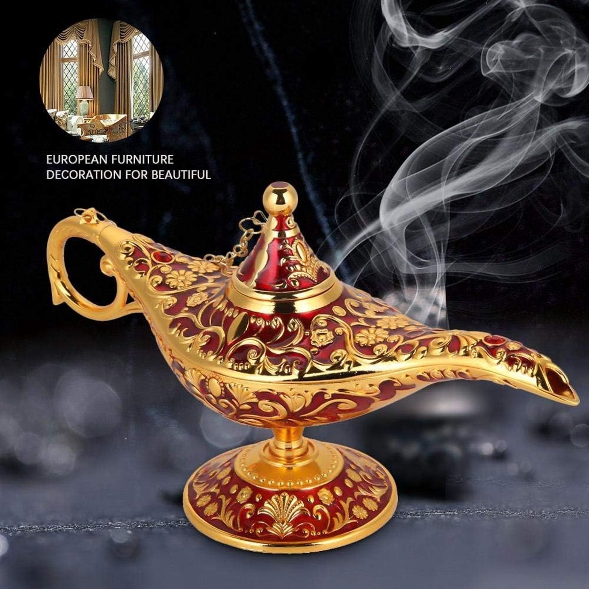 Vintage Magische Lamp voor Incense en Decoratie - Unieke Collectorsitem voor Thuis, Arabische Stijl, Gouden Afwerking