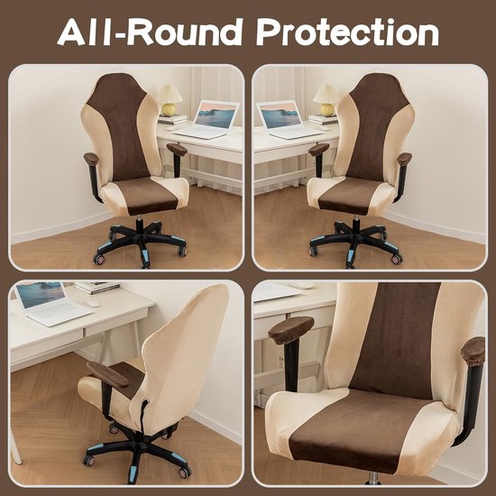 SnelShoppen - Gaming Stoel Bekleding Bruin Hoog Rekbaar Fleece Hoge Rugleuning Speelstoel Modern Decoratieve Hoezen van snelshoppen — afbeelding 3
